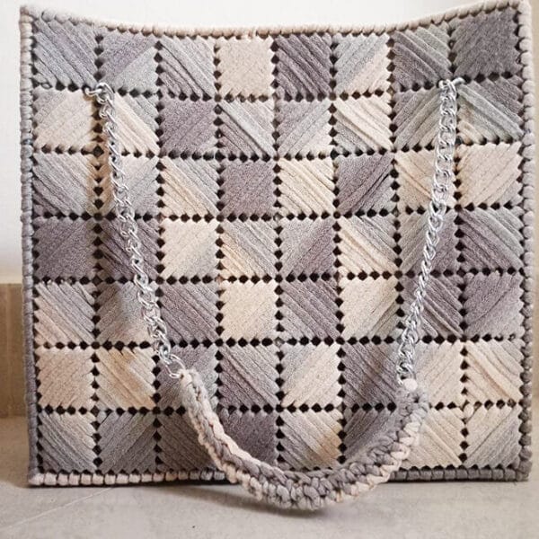 Grey knitted square bag